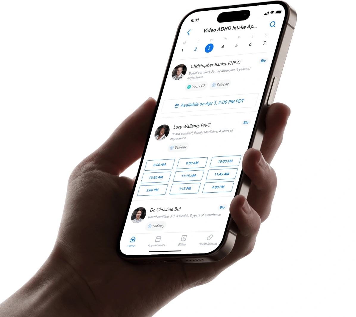 Screenshot of the Circle Medical app showing medical appointments that fit your schedule